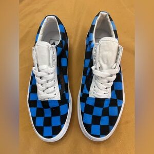 Blue and Black Checkerboard Skate Sneakers